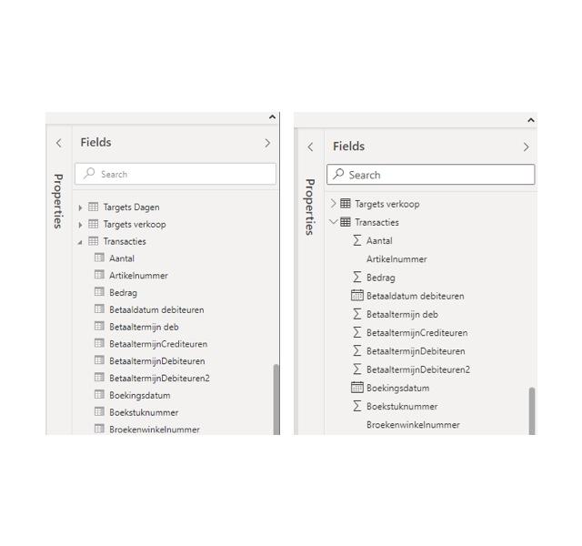 nieuwe veldenlijsten Power BI